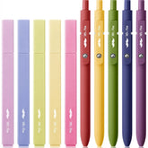 Vintage Aesthetic Highlighter & Gel Pen Set, 10 Pack, No-Bleed Bible Highlighters with Black Ink Pens