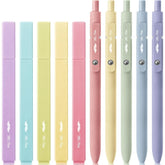 Aesthetic Bible Highlighters & Gel Pens Set - 10 Pack, No Bleed Assorted Colors, Black Ink Pens for Journaling & Study