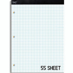Graph Paper Pad 11x8.5, 4x4 Grid, 3-Hole Punched, 55 Sheets