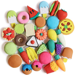 Cute Mini Food Erasers for Kids - 30 Pack of 3D Erasers