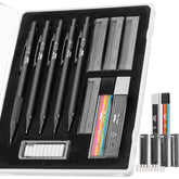Metal Mechanical Pencil Set with Lead & Eraser Refills, 5 Sizes: 0.3, 0.5, 0.7, 0.9, 2.0 mm