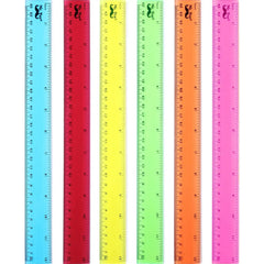 Kids Ruler 12 Inch (6 Pack) - Assorted Colors, Inches & cm, Clear