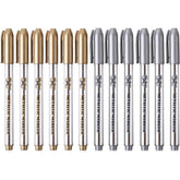 Metallic Paint Markers, 12 Pack, Gold & Silver, 1.5mm Fine Tip