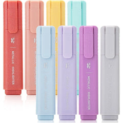 Glitter Highlighters 8-Pack: Metallic Chisel Tip, Aesthetic & Cute for School, Journaling & Crafts