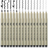 Black Fineliner Drawing Pens (16 Pack) with 0.05–3mm Tips
