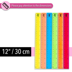 Kids Ruler 12 Inch (6 Pack) - Assorted Colors, Inches & cm, Clear