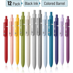 Retractable Gel Pens (6 or 12 Pack) - Morandi & Vintage Barrels, Black Ink, Fine Point 0.5mm, Fast Dry