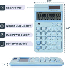 12-Digit Solar Calculator, Light Blue, Standard Function, Handheld