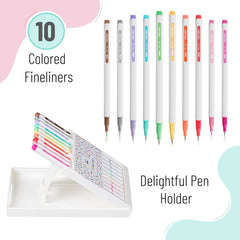 Colorful Fineliners with Stand, 10 Pack, Fine Tip Pens