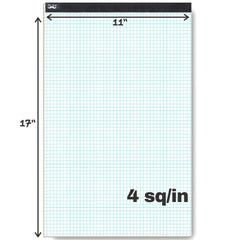 Graph Paper Pad 17x11, 4x4 Grid (4 Squares/Inch), 22 Sheets, White