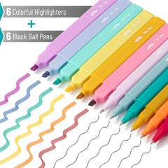 No-Bleed Bible Highlighters & Pens, 12-Pack Assorted Colors, Black Ink Pens for Bible Study