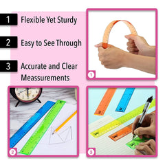 Kids Ruler 12 Inch (6 Pack) - Assorted Colors, Inches & cm, Clear