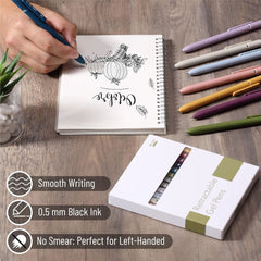 Retractable Gel Pens (6 or 12 Pack) - Morandi & Vintage Barrels, Black Ink, Fine Point 0.5mm, Fast Dry