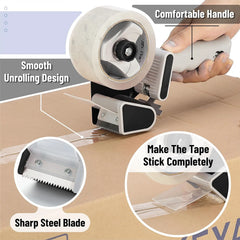Heavy Duty 2-Inch Packing Tape Dispenser Gun (2 Pack) with 2 Tape Rolls - Black