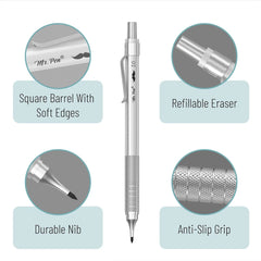 Premium Mechanical Pencil Set with Case, 5 Sizes, Leads & Erasers