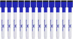 Blue Fine Tip Magnetic Dry Erase Markers (12 Pack) with Cap Eraser
