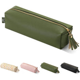 Cute Aesthetic Small Pencil Pouch in Green PU Leather
