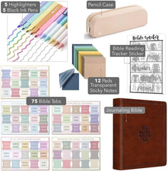 Mr. Pen ESV Journaling Bible Kit for Women with Aesthetic Highlighters, Gel Pens, Tabs, Sticky Notes, Reading Tracker, and Pencil Case