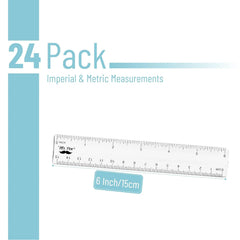 Clear Plastic Rulers 6 Inch (24 Pack) - Metric & Imperial