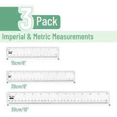 Clear Plastic Rulers Set (3-Pack): 6", 8", 12" - Metric & Inch