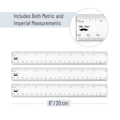 Clear Plastic Ruler 8 Inch (3 Pack) - Metric & Imperial