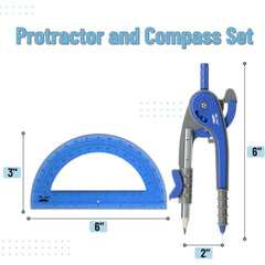 Midnight Blue Compass & Protractor Set with 180° Protractor