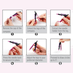 Pink Metal Frame School Compass with Center Wheel for Geometry