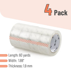 Clear Packing Tape 4-Pack, 1.88" Wide, 60 Yards per Roll, Strong Adhesive Shipping Tape