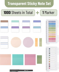 Mr. Pen Transparent Sticky Notes Set - 1000 Colorful Sheets, Giftable
