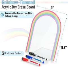 Mr. Pen Clear Acrylic Board with Stand, 11.8" x 9", 3 Markers, Rainbow Theme, Desk Dry Erase Board