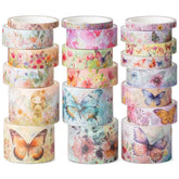 Watercolor Butterfly Washi Tape Set - 20 Rolls, Assorted Sizes