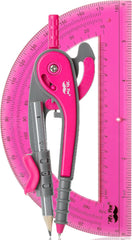 Vivid Cerise Metal Compass & Protractor Set for School