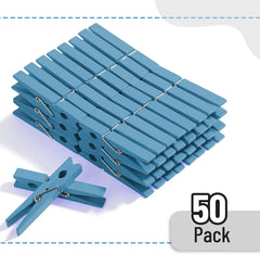 Wooden Blue Clothespins (50 Pack, 2.9 Inch) with Strong Grip