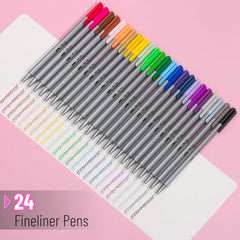 Colorful 0.4mm Fineliner Pens - 24 Pack with Fine Tips