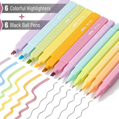 12-Pack Aesthetic No-Bleed Highlighters & Pens for Bible Study, Pastel Colors, Black Ink