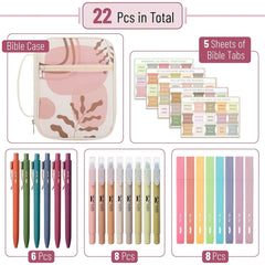 Bible Journaling Kit (28 Pieces) with Case, No-Bleed Pens, Highlighters & Tabs