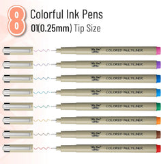 Colored Fineliner Pens for Drawing, 0.25mm Tip, 8 Pack