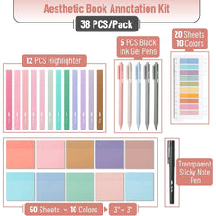 Book Annotation Set - 38 pcs Pastel Highlighters, Gel Pens & Tabs