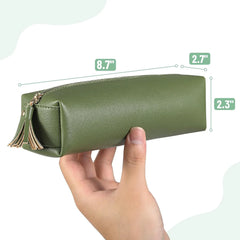 Cute Aesthetic Small Pencil Pouch in Green PU Leather