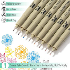 Colored Fineliners, 0.5mm Tip, 8 Pack, Water-Based Ink
