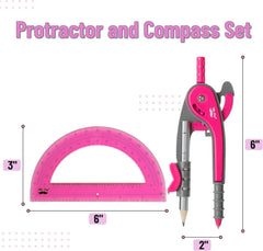 Vivid Cerise Metal Compass & Protractor Set for School