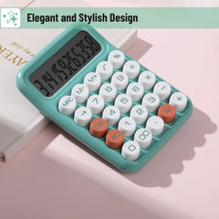 Mechanical Calculator with 12-Digit Large LCD Display, Earthy Green Finish, and Round Keys