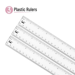 Clear Plastic Ruler 8 Inch (3 Pack) - Metric & Imperial