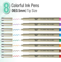 Colored Fineliners, 0.5mm Tip, 8 Pack, Water-Based Ink
