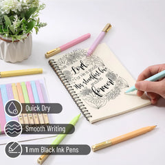 12-Pack Aesthetic No-Bleed Highlighters & Pens for Bible Study, Pastel Colors, Black Ink
