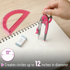 Vivid Cerise Metal Compass & Protractor Set for School