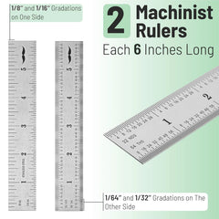 Stainless Steel Metal Machinist Ruler 6 Inch (2 Pack)