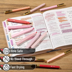 12 Pack No-Bleed Aesthetic Highlighters & Pens in Pink Shades for Bible Study