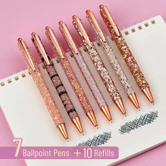 Mr. Pen Fancy Pens for Women - 7 Rose Gold Glitter Ballpoint Pens with 10 Refills, 1.0mm Black Ink, Cute Journaling Pens