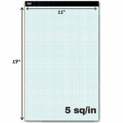 Graph Paper Notebook 17x11, 5x5 Grid (5/in), 22 Sheets, White
